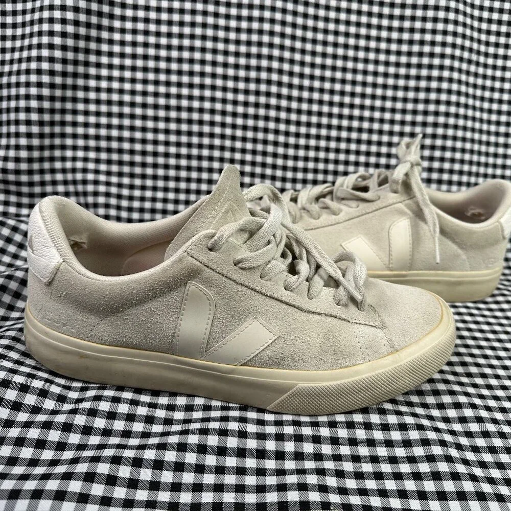 Veja Campo Suede Cream White Lightweight Lace Up Casual Trainer Natural Womens 8